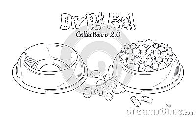 Vector bowls with dry food for dogs and cats Vector Illustration