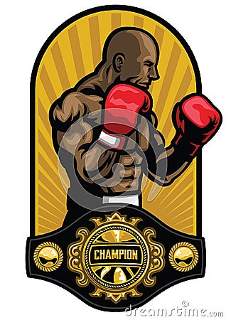 Boxer pose with boxing champion belt Vector Illustration