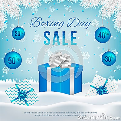 Vector Boxing Day sale banner with gift boxes. Vector Illustration