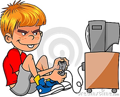 Vector - Boy addicted to playing video games Stock Photo