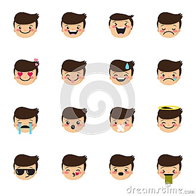 Vector boy emoticons collection. Cute kid emoji set Vector Illustration