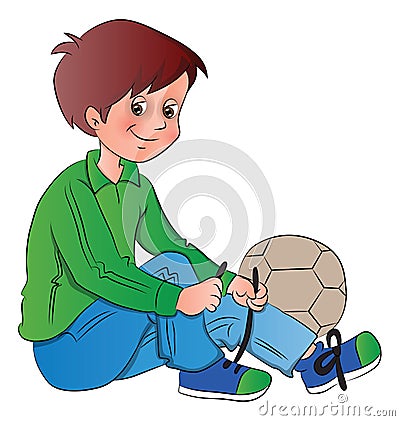 Vector of boy tying shoelace Vector Illustration