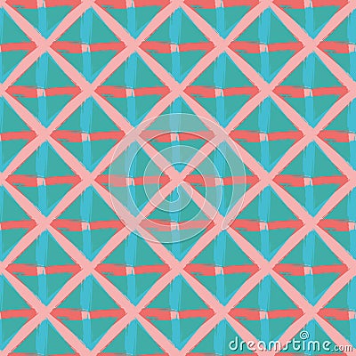 Vector braid effect weave seamless interlace pattern background. Macrame style ribbon plait lattice blue pink backdrop Vector Illustration