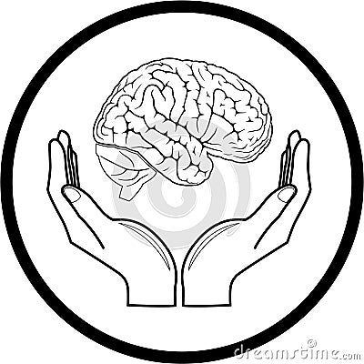 Vector brain in hands icon Stock Photo