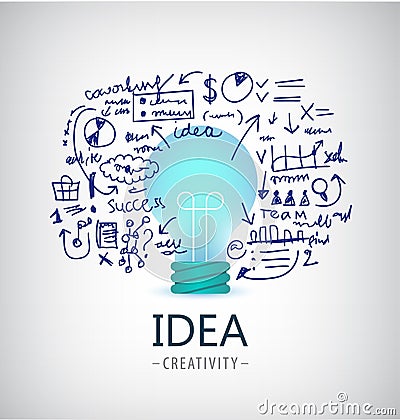 Vector brainstorm illustration, idea, business logo, icon, banner.Bulb, plan, start up Vector Illustration