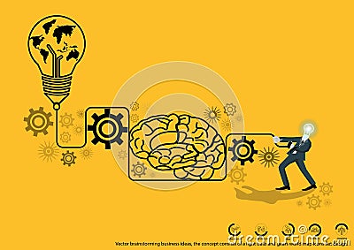 Vector brainstorming business ideas, the concept consists of a light bulb and gears world map icons flat design Vector Illustration