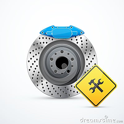 Vector brake disc with service icon Cartoon Illustration