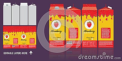 Vector Branding package design. Strawberry juice package box design template. Ready package design for juce. Vector Illustration