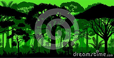 Vector brazil jungle horizontal seamless tropical rainforest Jungle forest background Vector Illustration