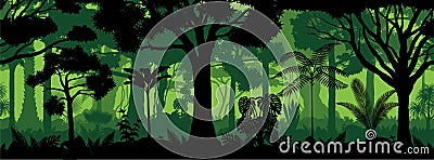 Vector brazil jungle horizontal seamless tropical rainforest Jungle forest background Vector Illustration