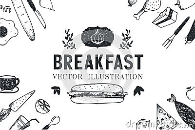 Vector breakfast, food hand drawn illustration Vector Illustration