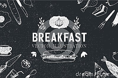 Vector breakfast, food hand drawn illustration Vector Illustration