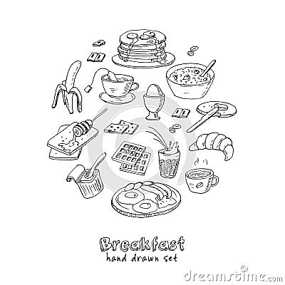 Vector breakfast and morning doodle set Vector Illustration