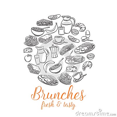 Vector breakfast round banner for menu design Vector Illustration