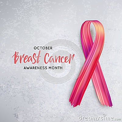 Vector Breast Cancer Awareness. Paintbrush Stroke Pink Ribbon. October is Cancer Awareness Month. Vector Illustration