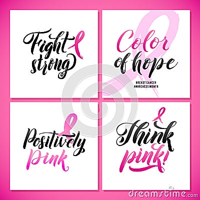 Vector Breast Cancer Awareness Calligraphy Poster Design. Stroke Pink Ribbon Vector Illustration