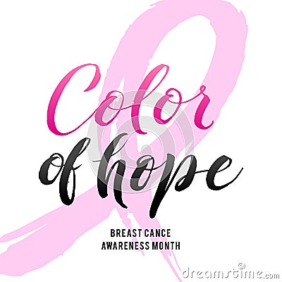 Vector Breast Cancer Awareness Calligraphy Poster Design. Stroke Pink Ribbon. Vector Illustration