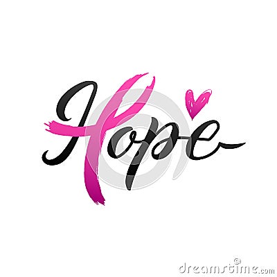 Vector Breast Cancer Awareness Calligraphy Poster Design. Stroke Pink Ribbon. October is Cancer Awareness Month Vector Illustration