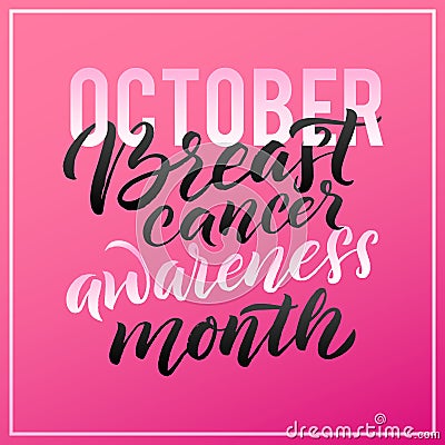 Vector Breast Cancer Awareness Calligraphy Poster Design. Stroke Pink Ribbon. October is Cancer Awareness Month Vector Illustration