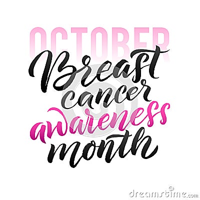 Vector Breast Cancer Awareness Calligraphy Poster Design. Stroke Pink Ribbon. October is Cancer Awareness Month Vector Illustration