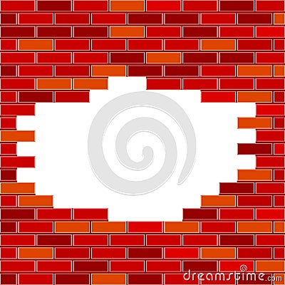 Vector Brick Wall with Hole and Sample Text - Red Vector Illustration