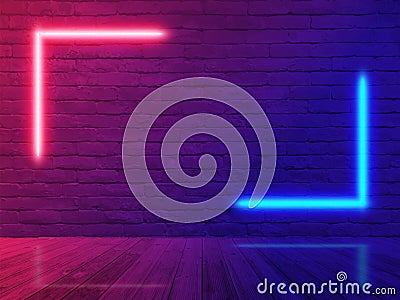 Vector brick wall room background, neon light Vector Illustration