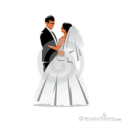 Vector Bride and Groom Cartoon Illustration. Vector Illustration