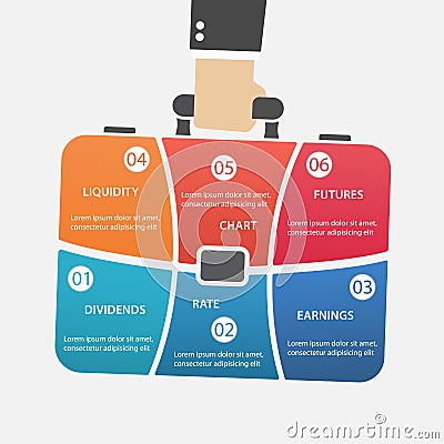 Vector briefcase infographic with businessman hand hold bag Vector Illustration