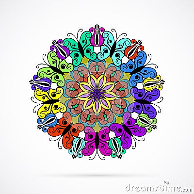 Vector Bright Color Mandala over white Vector Illustration