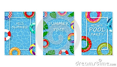 Vector bright and fun advertising poster template for pool party. Welcome to pool party flyer with swimming pool Vector Illustration