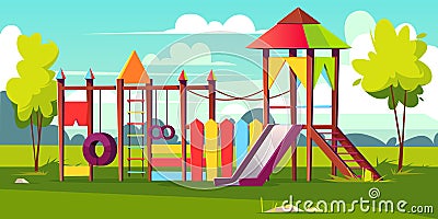 Vector bright playground for children at park Vector Illustration