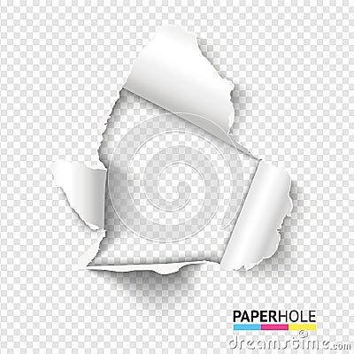 Blank realistic tear paper hole with rip edges on transparent background for Sale banner Vector Illustration