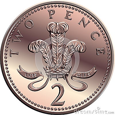 Vector British money gold coin 2 pence Vector Illustration