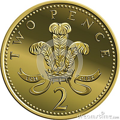 Vector British money gold coin 2 pence Vector Illustration