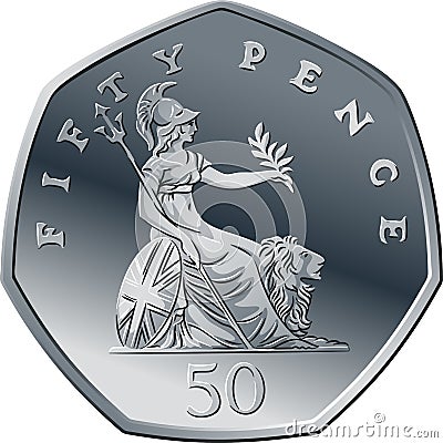 Vector British money silver coin 50 pence Vector Illustration