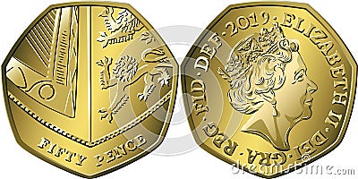 Vector British money silver coin 50 pence Vector Illustration