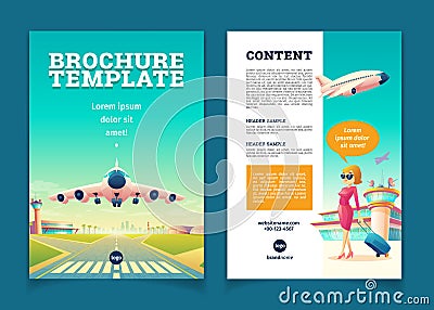 Vector brochure with airplane takeoff, tourism booklet Vector Illustration