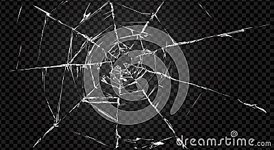 Broken transparent glass with hole in it. Vector Illustration