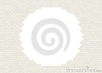 Vector broken white brick wall background with big hole Stock Photo