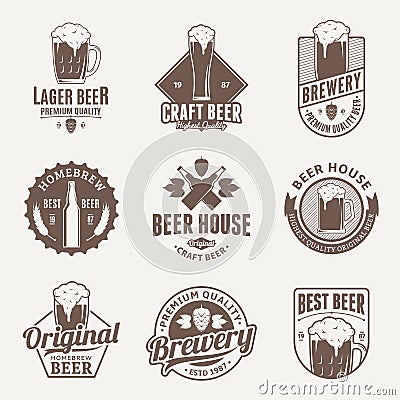 Vector brown beer logo, icons and design elements Vector Illustration