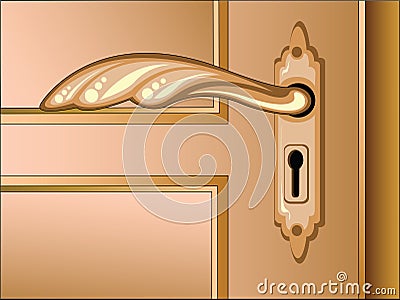 Vector brown door with handle Vector Illustration