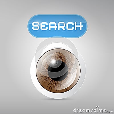 Vector Brown Eye and Search Button Vector Illustration