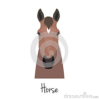 Vector brown horse head isolated. Flat, cartoon style object Vector Illustration