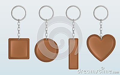 Vector brown leather keychain, holder for key Vector Illustration