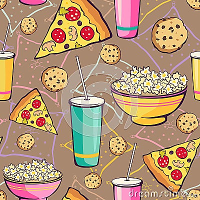 Vector Brown Slumber Party Food Seamless Pattern Vector Illustration