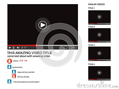 Vector browser window with video player web site mock up. Vector Illustration