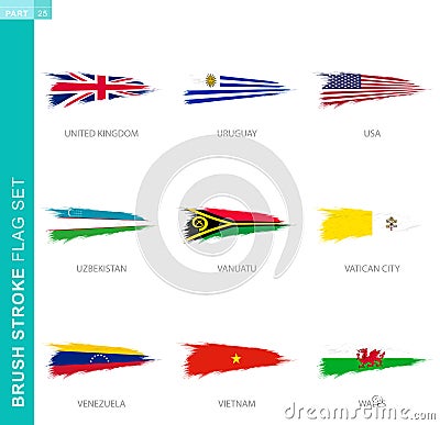 Vector brush stroke flag set, nine grunge flag Vector Illustration