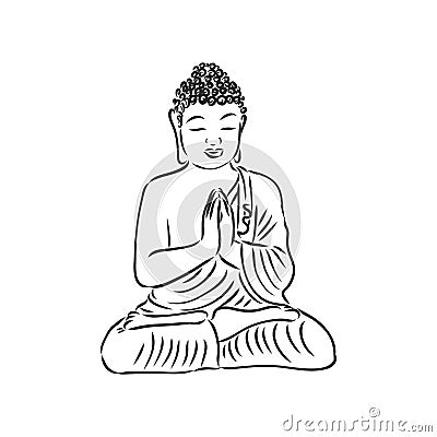 Vector Buddha in line hand drawn sketch style on white background Vector Illustration