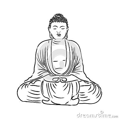 Vector Buddha in line hand drawn sketch style on white background Vector Illustration