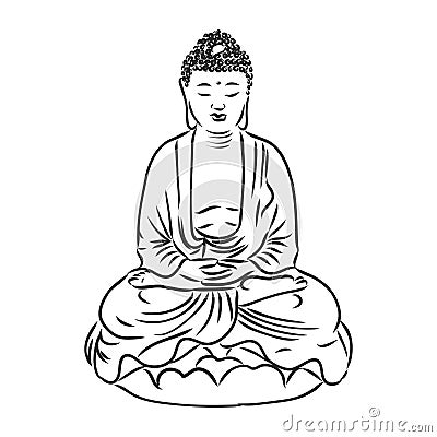 Vector Buddha in line hand drawn sketch style on white background Vector Illustration